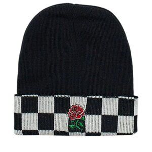 CHECKERBOARD Ribbed knit  BEANIE - BLACK